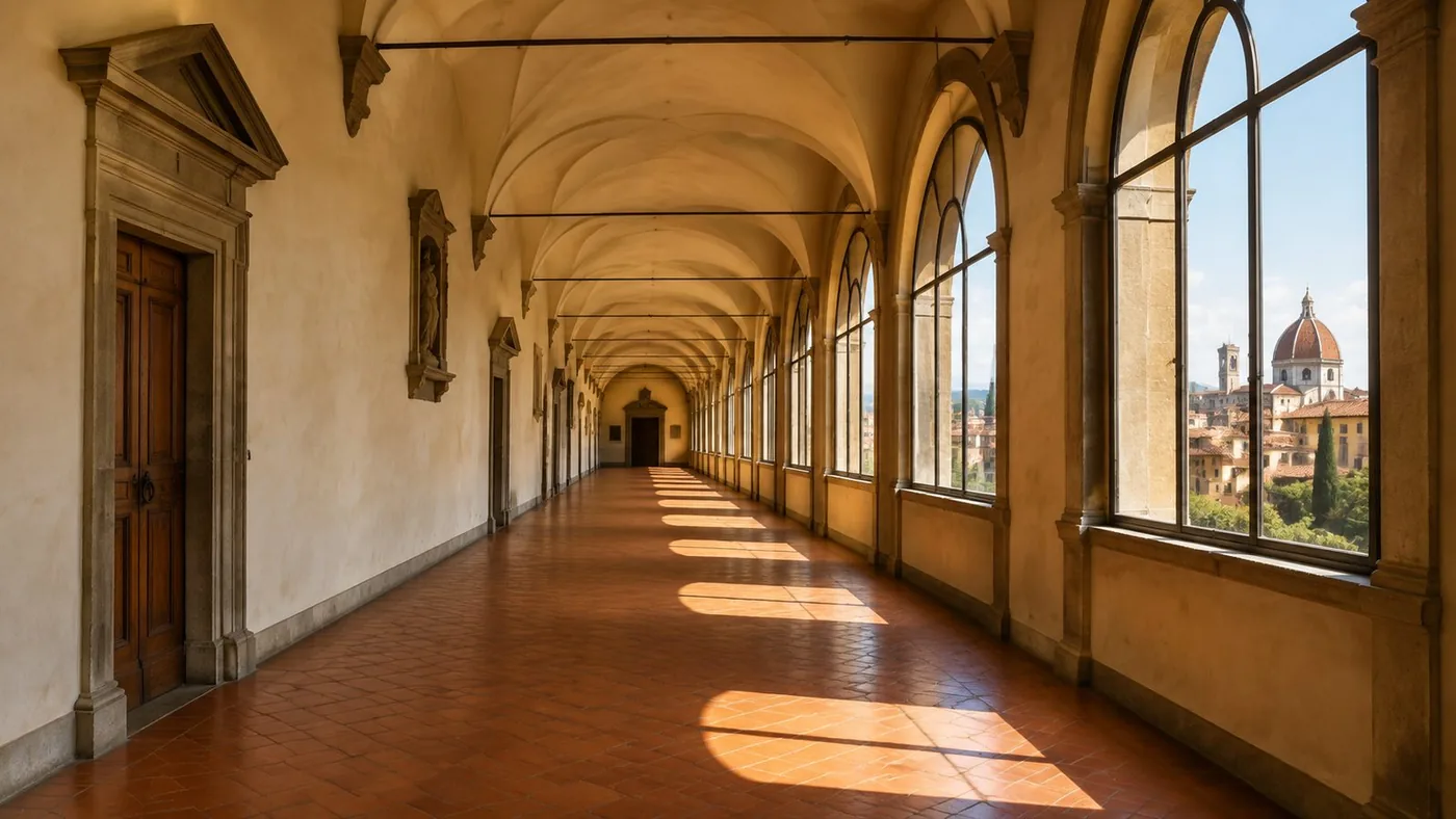 Der Vasari-Korridor, der über den Läden der Ponte Vecchio verläuft